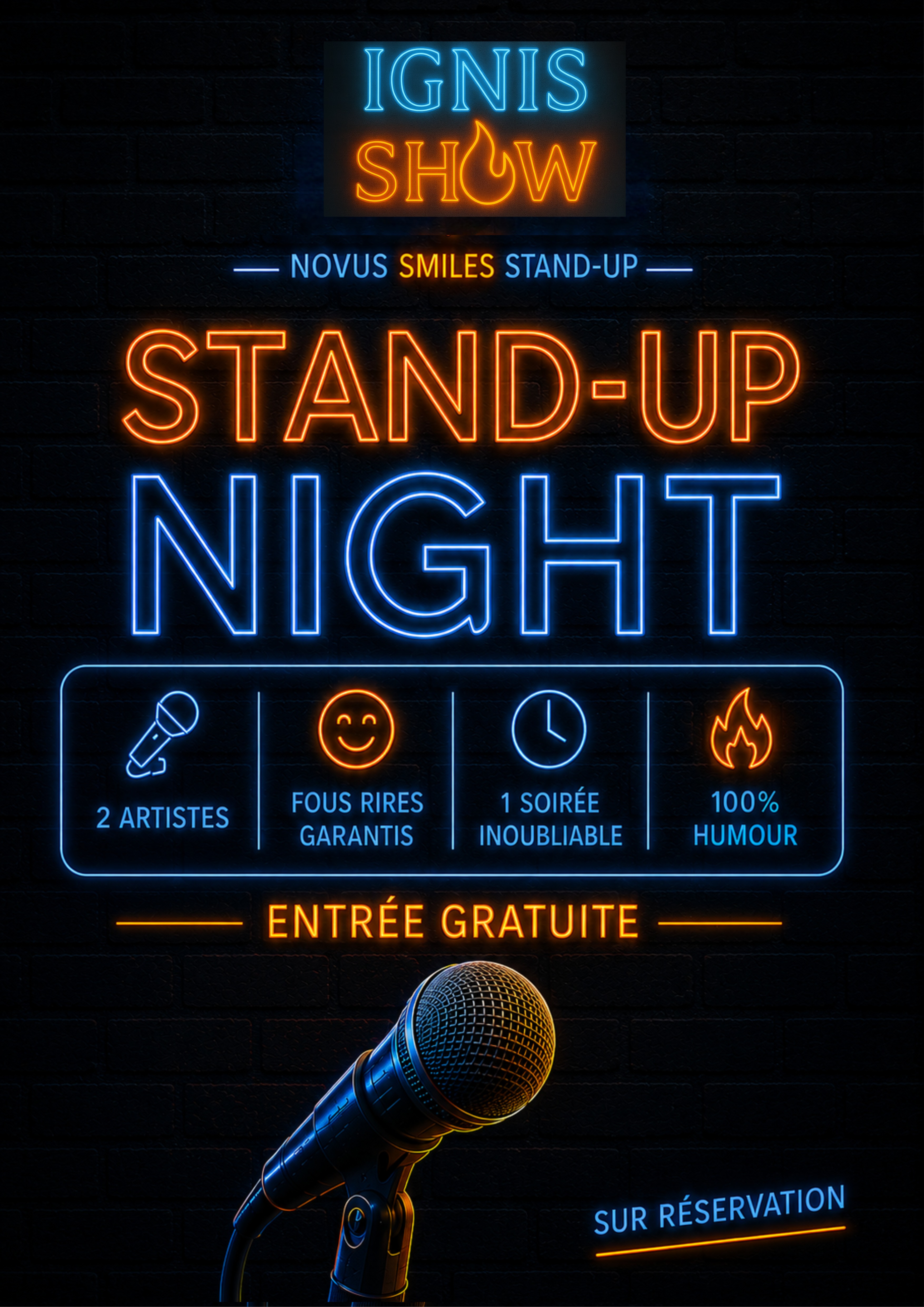 Affiche NOVUS SMILES STAND-UP, format deux artistes